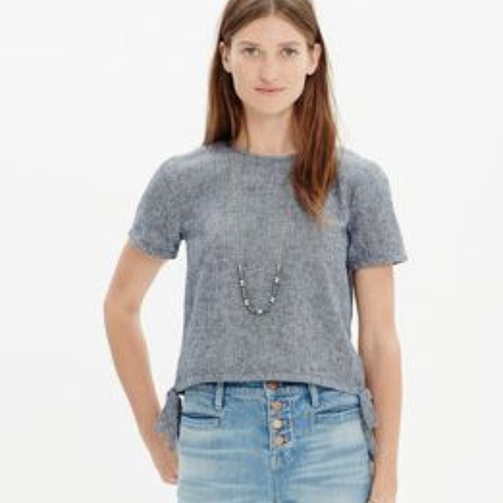 Madewell Womens Gray Chambray Sidetie Crop Tee Shirt Size Small